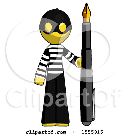 Yellow Thief Man Holding Giant Calligraphy Pen by Leo Blanchette