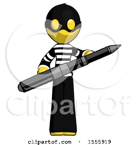 Yellow Thief Man Posing Confidently with Giant Pen by Leo Blanchette