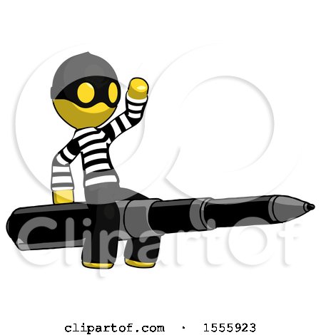 Yellow Thief Man Riding a Pen like a Giant Rocket by Leo Blanchette