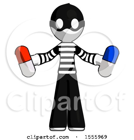 White Thief Man Holding a Red Pill and Blue Pill by Leo Blanchette