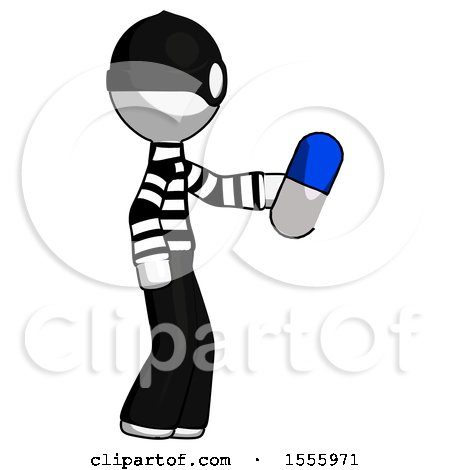 White Thief Man Holding Blue Pill Walking to Right by Leo Blanchette