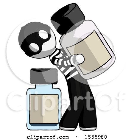 White Thief Man Holding Large White Medicine Bottle with Bottle in Background by Leo Blanchette
