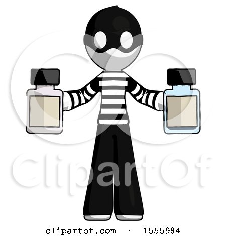 White Thief Man Holding Two Medicine Bottles by Leo Blanchette
