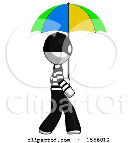 White Thief Man Walking with Colored Umbrella by Leo Blanchette