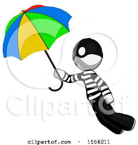 White Thief Man Flying with Rainbow Colored Umbrella by Leo Blanchette