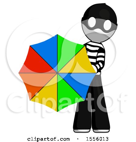 White Thief Man Holding Rainbow Umbrella out to Viewer by Leo Blanchette