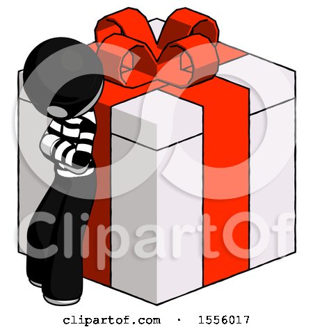 White Thief Man Leaning on Gift with Red Bow Angle View by Leo Blanchette