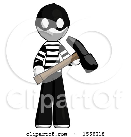 White Thief Man Holding Hammer Ready to Work by Leo Blanchette