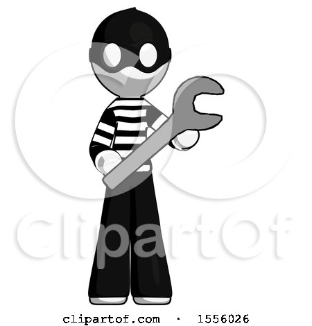 White Thief Man Holding Large Wrench with Both Hands by Leo Blanchette