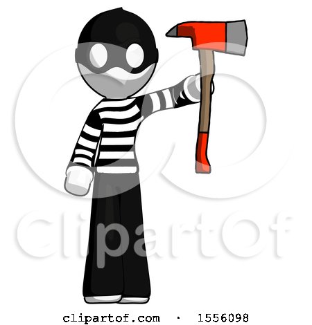 White Thief Man Holding up Red Firefighter's Ax by Leo Blanchette