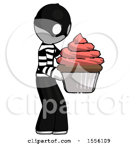 White Thief Man Holding Large Cupcake Ready to Eat or Serve by Leo Blanchette