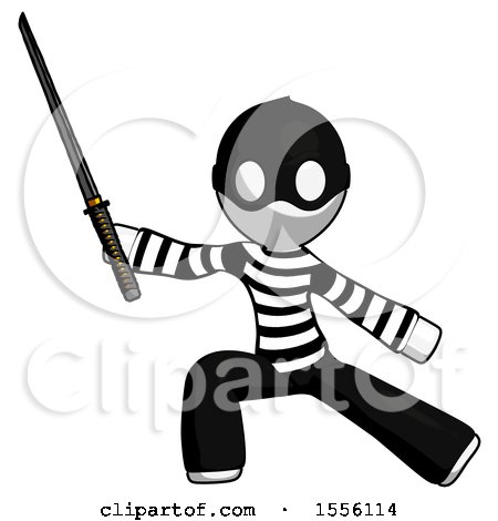White Thief Man with Ninja Sword Katana in Defense Pose by Leo Blanchette