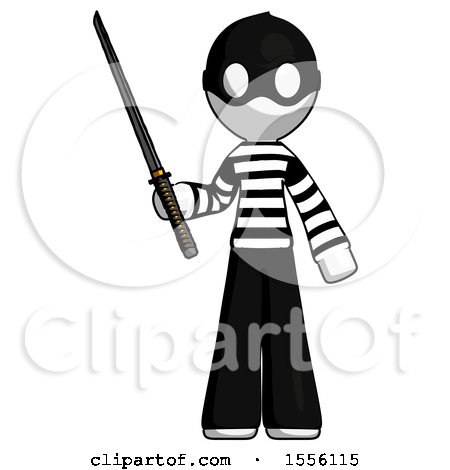 White Thief Man Standing up with Ninja Sword Katana by Leo Blanchette