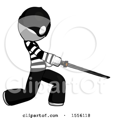 White Thief Man with Ninja Sword Katana Slicing or Striking Something by Leo Blanchette