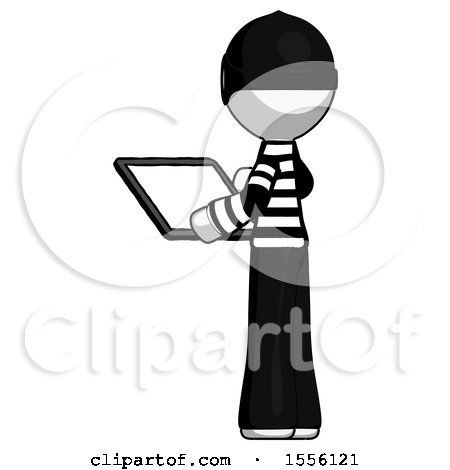 White Thief Man Looking at Tablet Device Computer with Back to Viewer by Leo Blanchette
