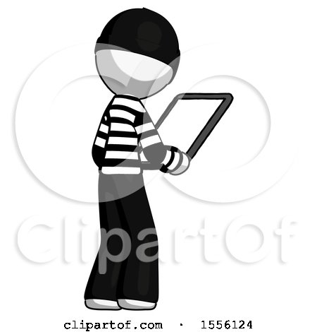 White Thief Man Looking at Tablet Device Computer Facing Away by Leo Blanchette