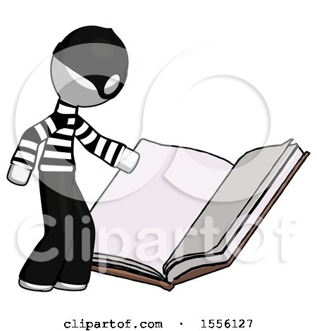 White Thief Man Reading Big Book While Standing Beside It by Leo Blanchette