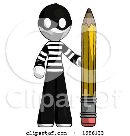 White Thief Man with Large Pencil Standing Ready to Write by Leo Blanchette