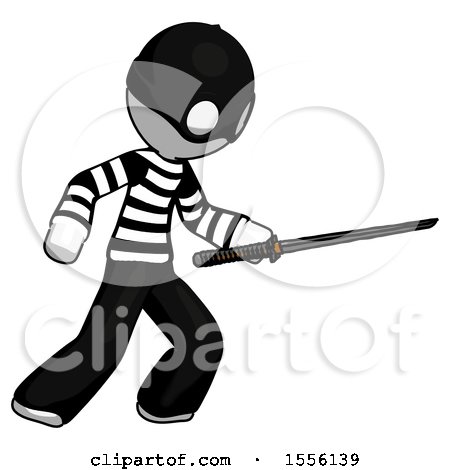 White Thief Man Stabbing with Ninja Sword Katana by Leo Blanchette
