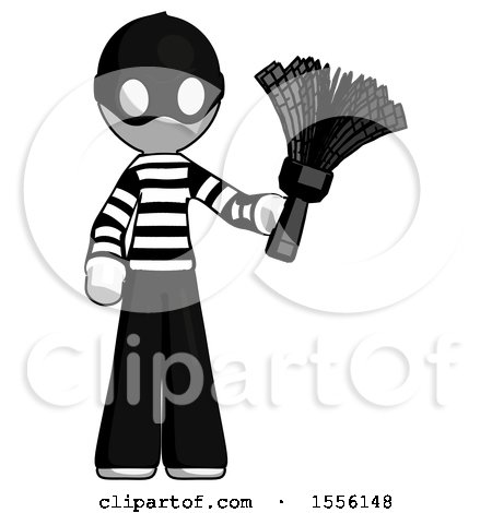 White Thief Man Holding Feather Duster Facing Forward by Leo Blanchette