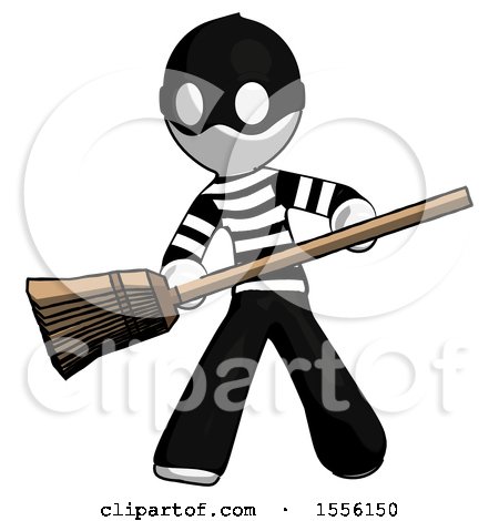 White Thief Man Broom Fighter Defense Pose by Leo Blanchette