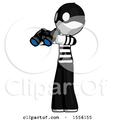 White Thief Man Holding Binoculars Ready to Look Left by Leo Blanchette