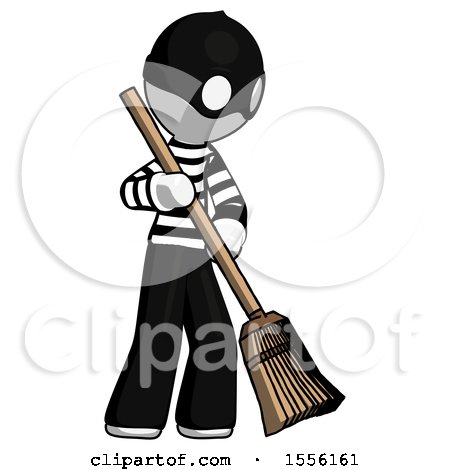 White Thief Man Sweeping Area with Broom by Leo Blanchette