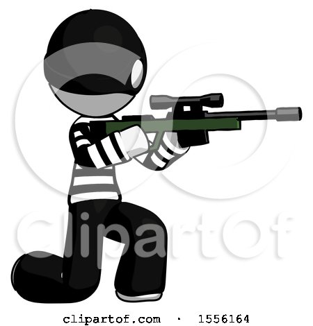 White Thief Man Kneeling Shooting Sniper Rifle by Leo Blanchette