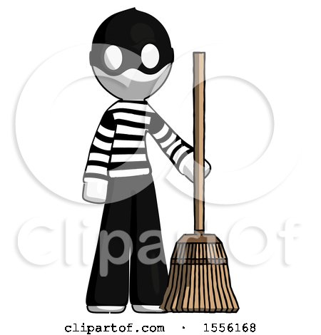 White Thief Man Standing with Broom Cleaning Services by Leo Blanchette