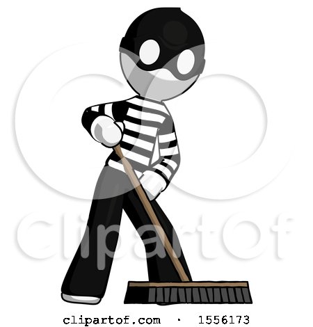 White Thief Man Cleaning Services Janitor Sweeping Floor with Push Broom by Leo Blanchette