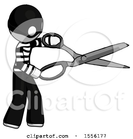 White Thief Man Holding Giant Scissors Cutting out Something by Leo Blanchette