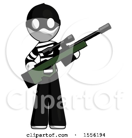 White Thief Man Holding Sniper Rifle Gun by Leo Blanchette