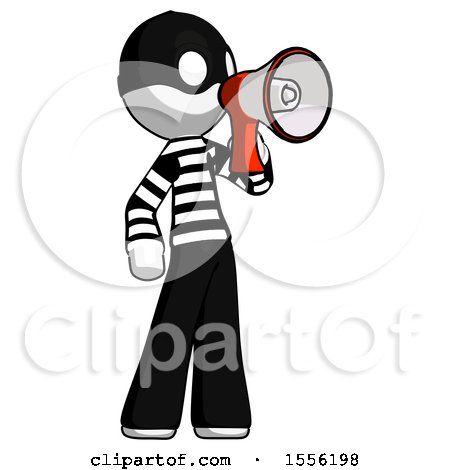White Thief Man Shouting into Megaphone Bullhorn Facing Right by Leo Blanchette
