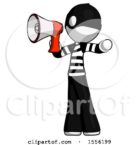 White Thief Man Shouting into Megaphone Bullhorn Facing Left by Leo Blanchette