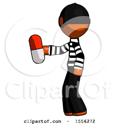 Orange Thief Man Holding Red Pill Walking to Left by Leo Blanchette