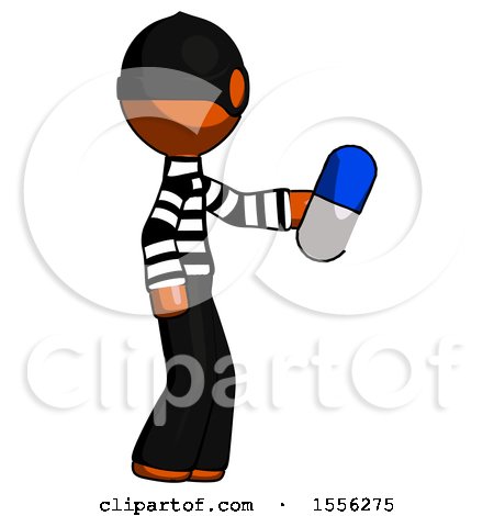Orange Thief Man Holding Blue Pill Walking to Right by Leo Blanchette
