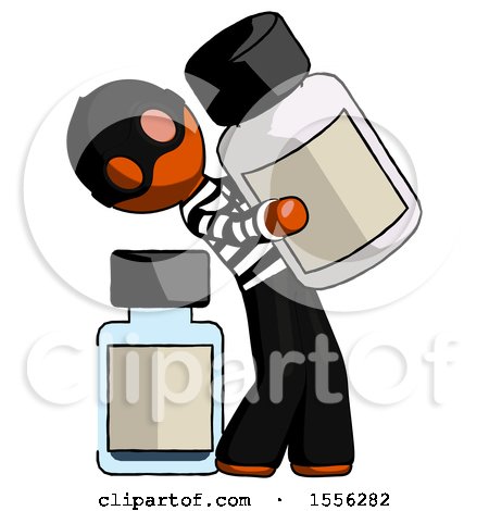 Orange Thief Man Holding Large White Medicine Bottle with Bottle in Background by Leo Blanchette