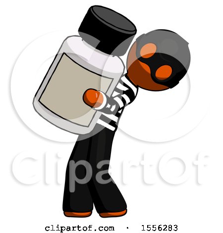 Orange Thief Man Holding Large White Medicine Bottle by Leo Blanchette