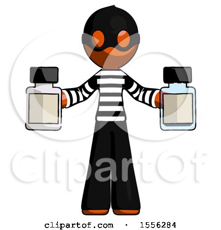 Orange Thief Man Holding Two Medicine Bottles by Leo Blanchette