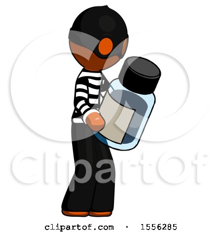 Orange Thief Man Holding Glass Medicine Bottle by Leo Blanchette