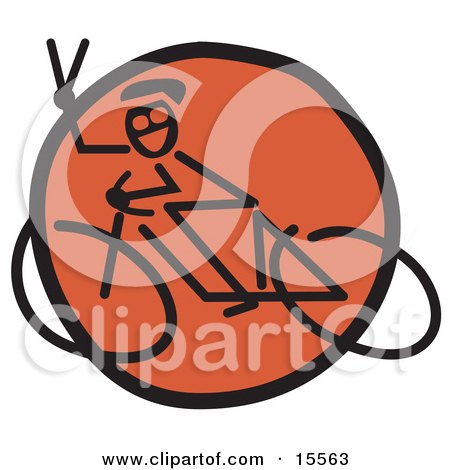 Friendly Biker Flashing a Peace Sign Gesture While Riding Past on a Bicycle Clipart Illustration by Andy Nortnik