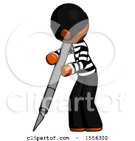 Orange Thief Man Cutting with Large Scalpel by Leo Blanchette