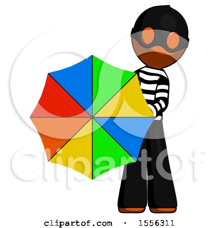 Orange Thief Man Holding Rainbow Umbrella out to Viewer by Leo Blanchette