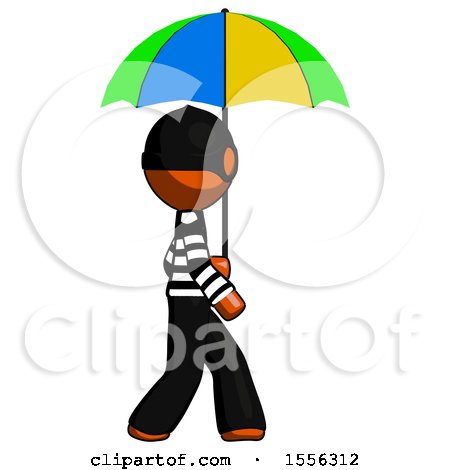 Orange Thief Man Walking with Colored Umbrella by Leo Blanchette