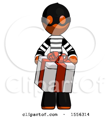 Orange Thief Man Gifting Present with Large Bow Front View by Leo Blanchette