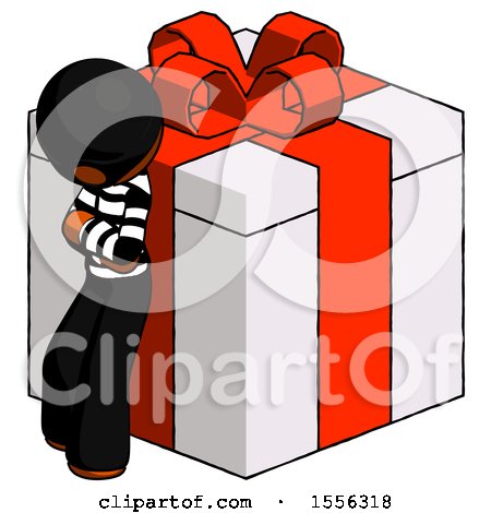 Orange Thief Man Leaning on Gift with Red Bow Angle View by Leo Blanchette