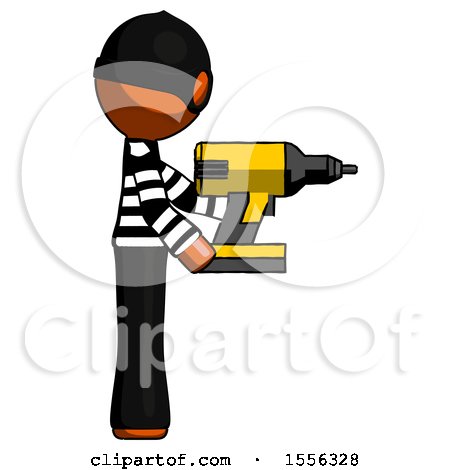 Orange Thief Man Using Drill Drilling Something on Right Side by Leo Blanchette