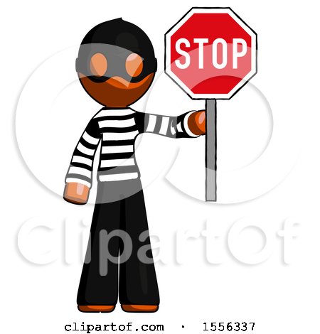 Orange Thief Man Holding Stop Sign by Leo Blanchette