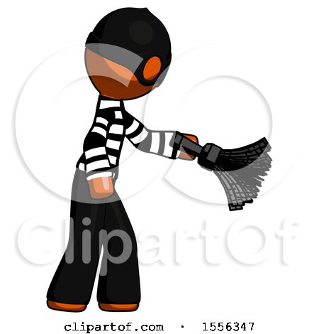 Orange Thief Man Dusting with Feather Duster Downwards by Leo Blanchette