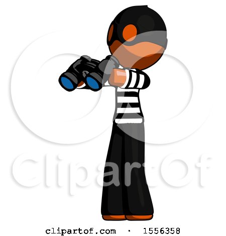 Orange Thief Man Holding Binoculars Ready to Look Left by Leo Blanchette